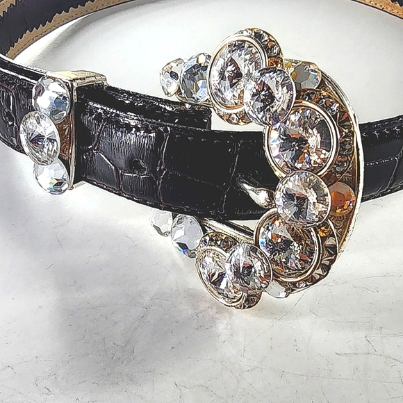 Vintage Silver and Diamond Accent Leather Belt - Picture 5 of 5